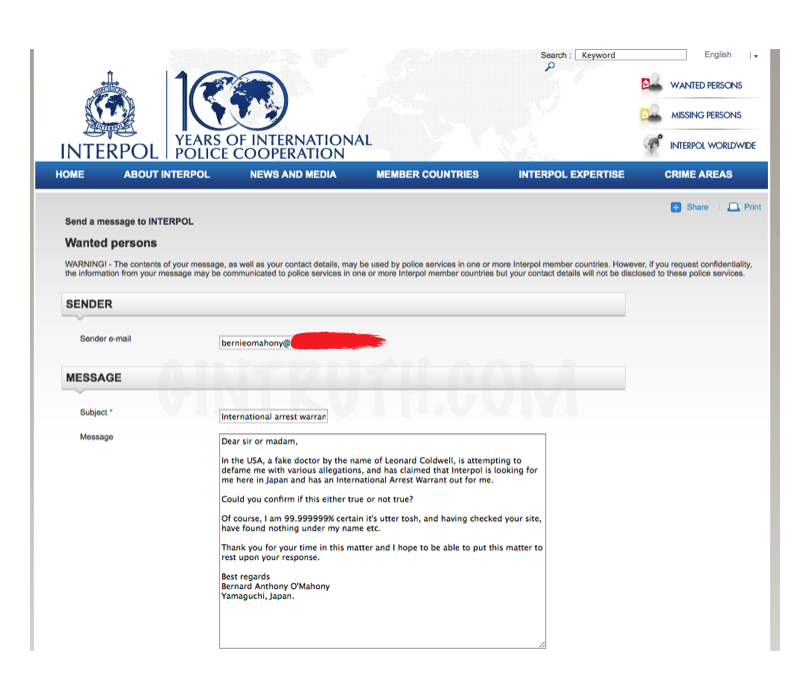 Contacted Interpol personally.